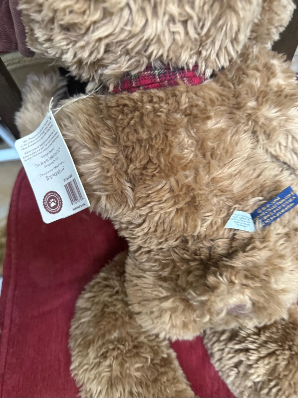 Boyds Bears Brown Plush Moose Dog Toy with Red Plaid Bow